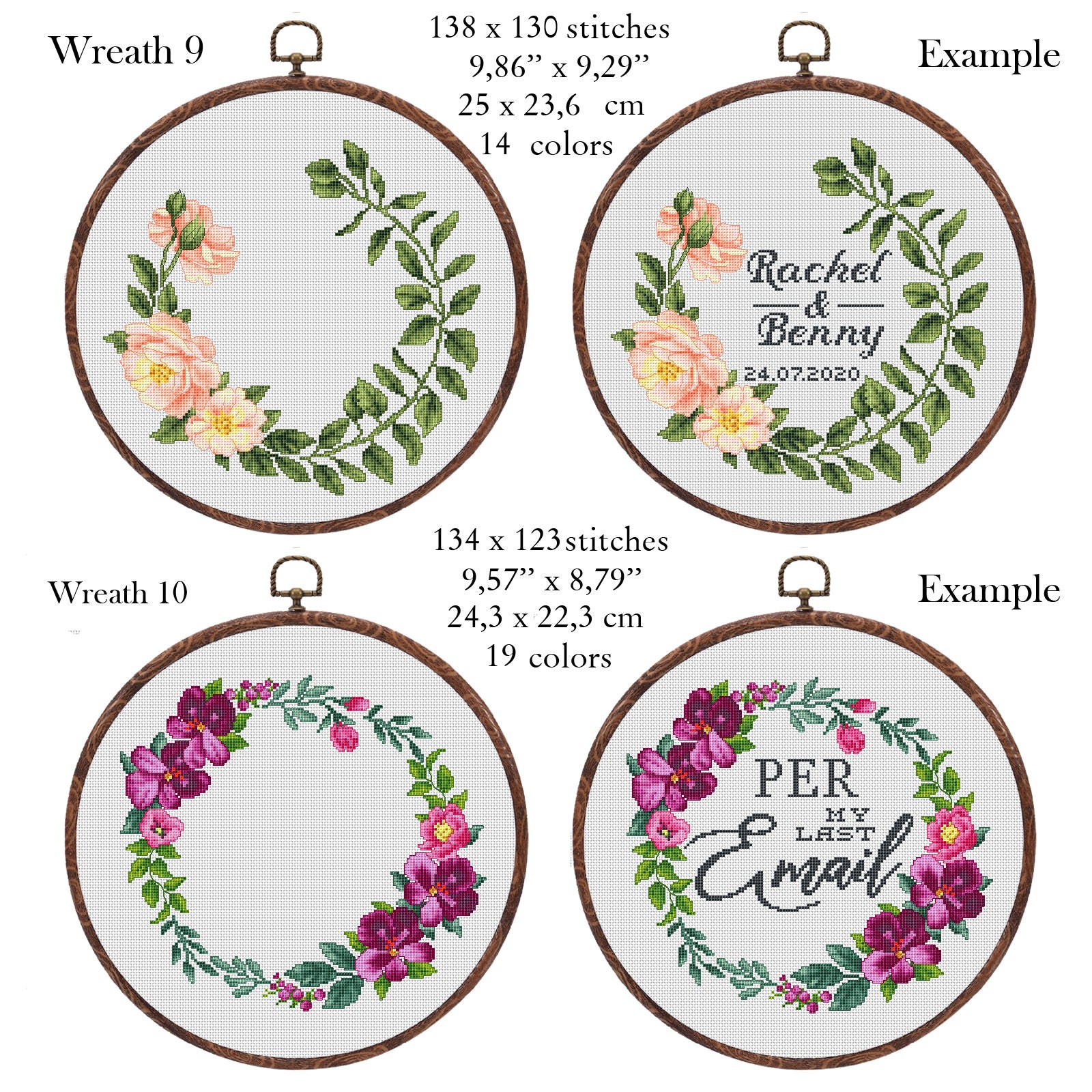 Wreath cross stitch pattern Floral wreath cross stitch chart Etsy