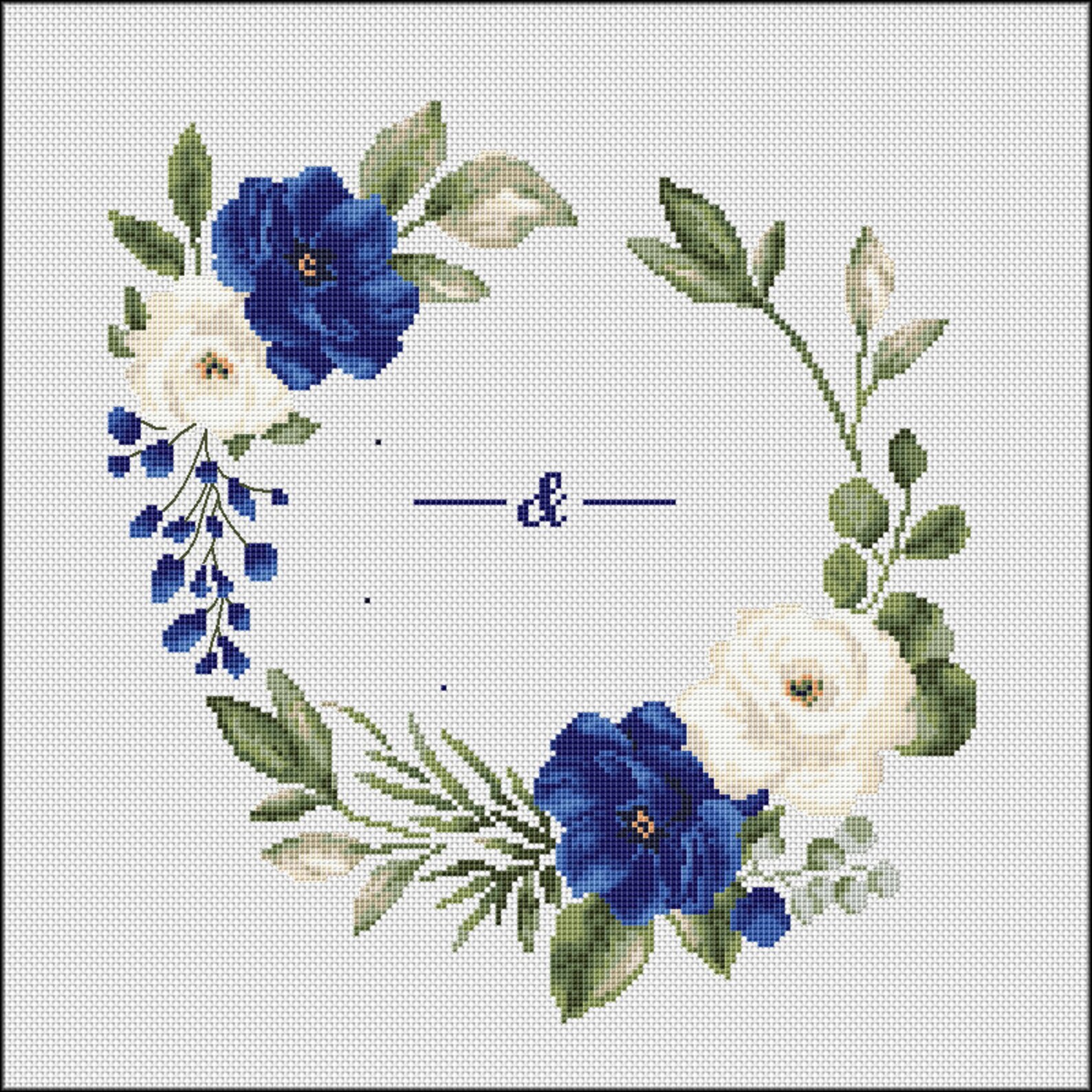 Wedding cross stitch pattern Floral wreath cross stitch Etsy