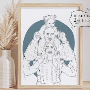 Portrait d’art au trait familial, dessin de famille personnalisé, dessin de couple personnalisé, cadeau de Noël personnalisé, cadeau personnalisé, personnalisé à partir d’une photo