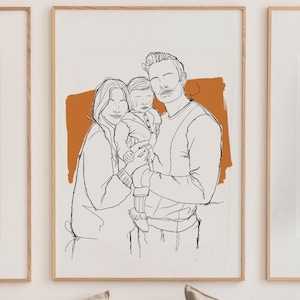 Familielijnkunstportret, gepersonaliseerde familietekening, aangepaste paartekening, aangepast kerstcadeau, gepersonaliseerd cadeau, aangepast van foto