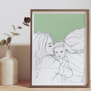 Familien-Line-Art-Portrait, personalisierte Familienzeichnung, individuelle Paarzeichnung, individuelles Weihnachtsgeschenk, personalisiertes Geschenk, individuell vom Foto