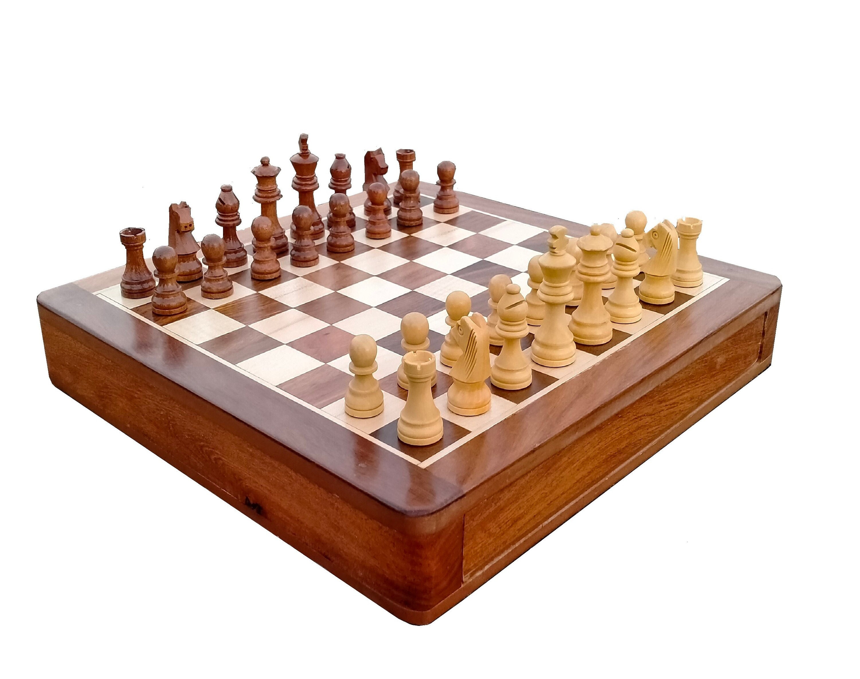 10 inches Best Drawer Wooden Handmade Chess Set Board with Magnetic Pieces Set.