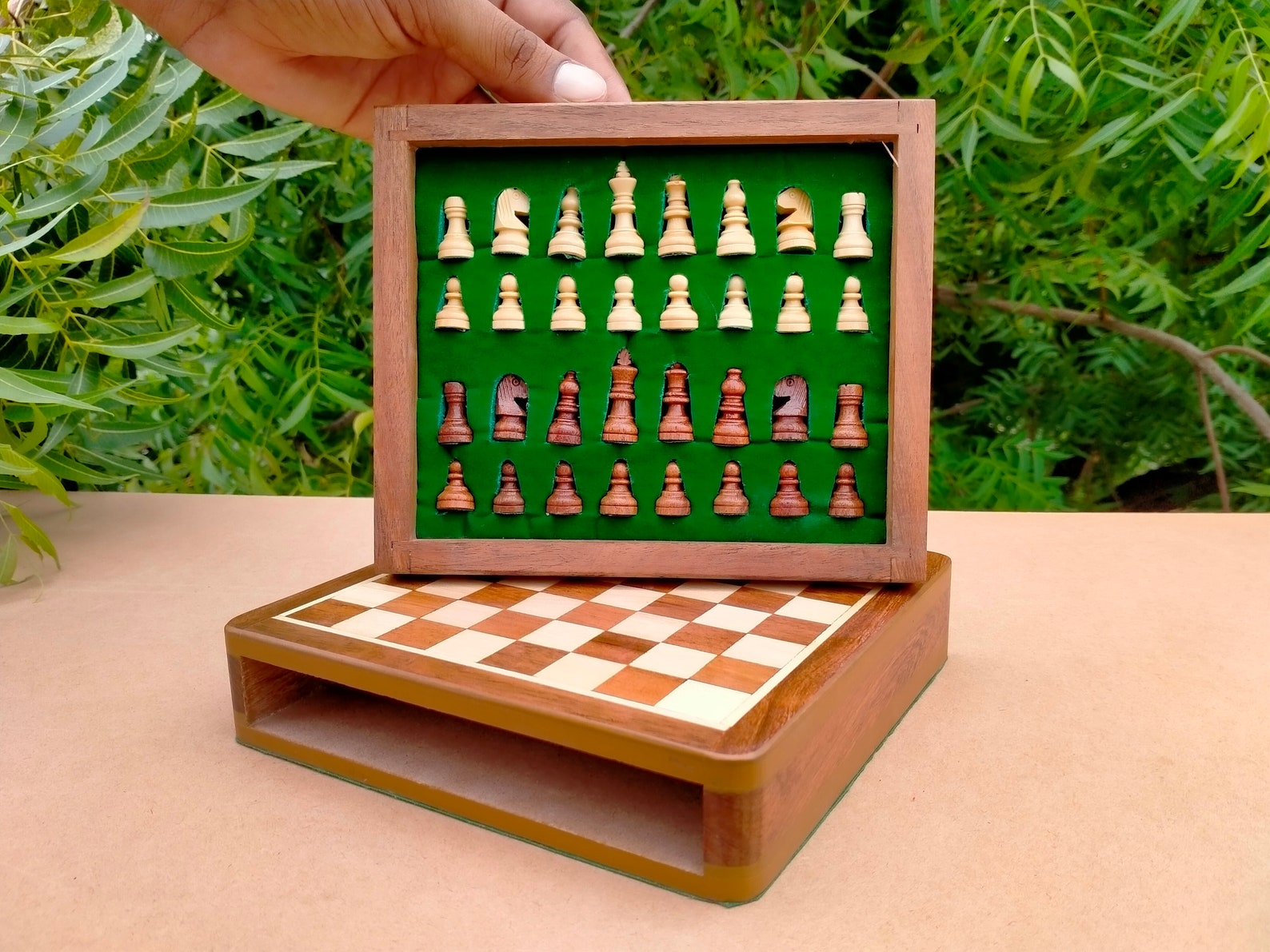 Wooden Chess Set with Inside Storage Drawer 7X7 Etsy