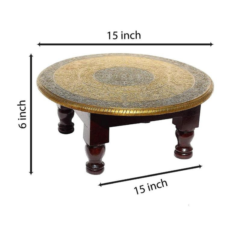 INDIAN Handmade Wooden & Brass Designer Round Pooja Stool Etsy