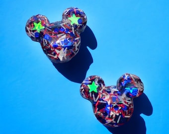 Fuegos artificiales / Pendientes de orejas de ratón / Pendientes de Disney / 4 de julio Mickey / 4o Pendientes / Pendientes de EE.UU. / Joyería Bomb Pop / Viaje del 4 de julio