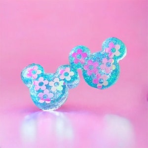 Flower Power Mouse ears Earrings | Handmade Earring | Disney Inspired | Disney Earrings | Glitter Earrings | Mickey| Epcot Flower And Garden