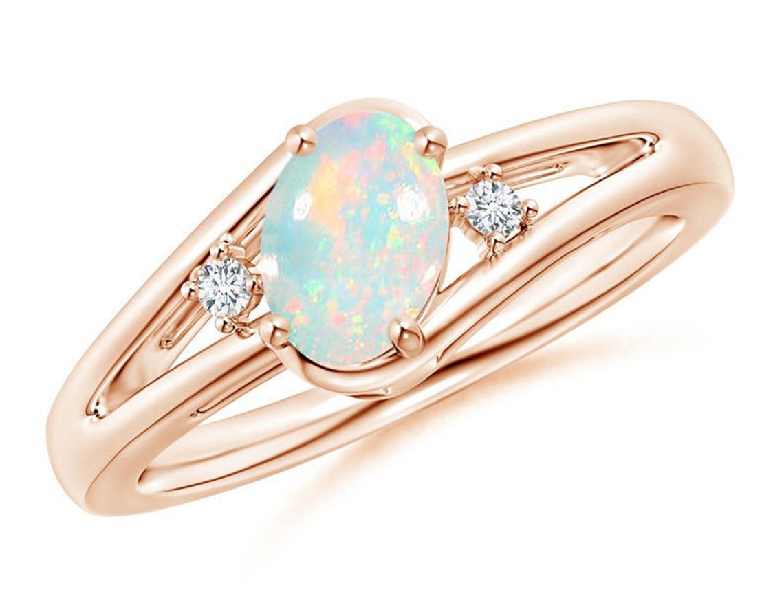 Fire Opal Diamond Cluster Ring 14k Rose Gold Opal Engagement | Etsy