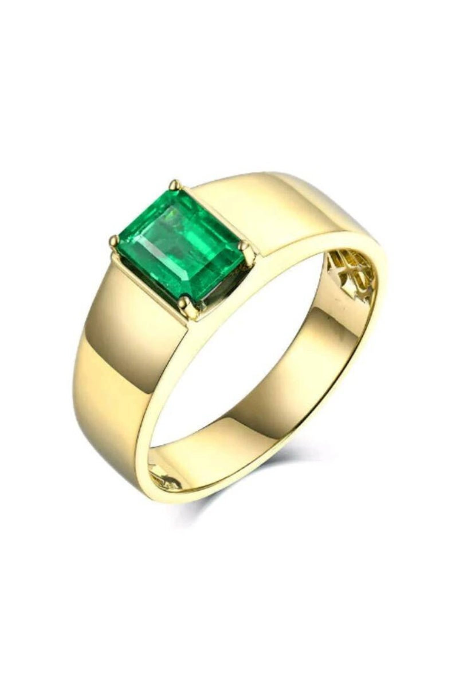 Real Emerald Men Engagement Ring 14k Gold Emerald Ring Etsy