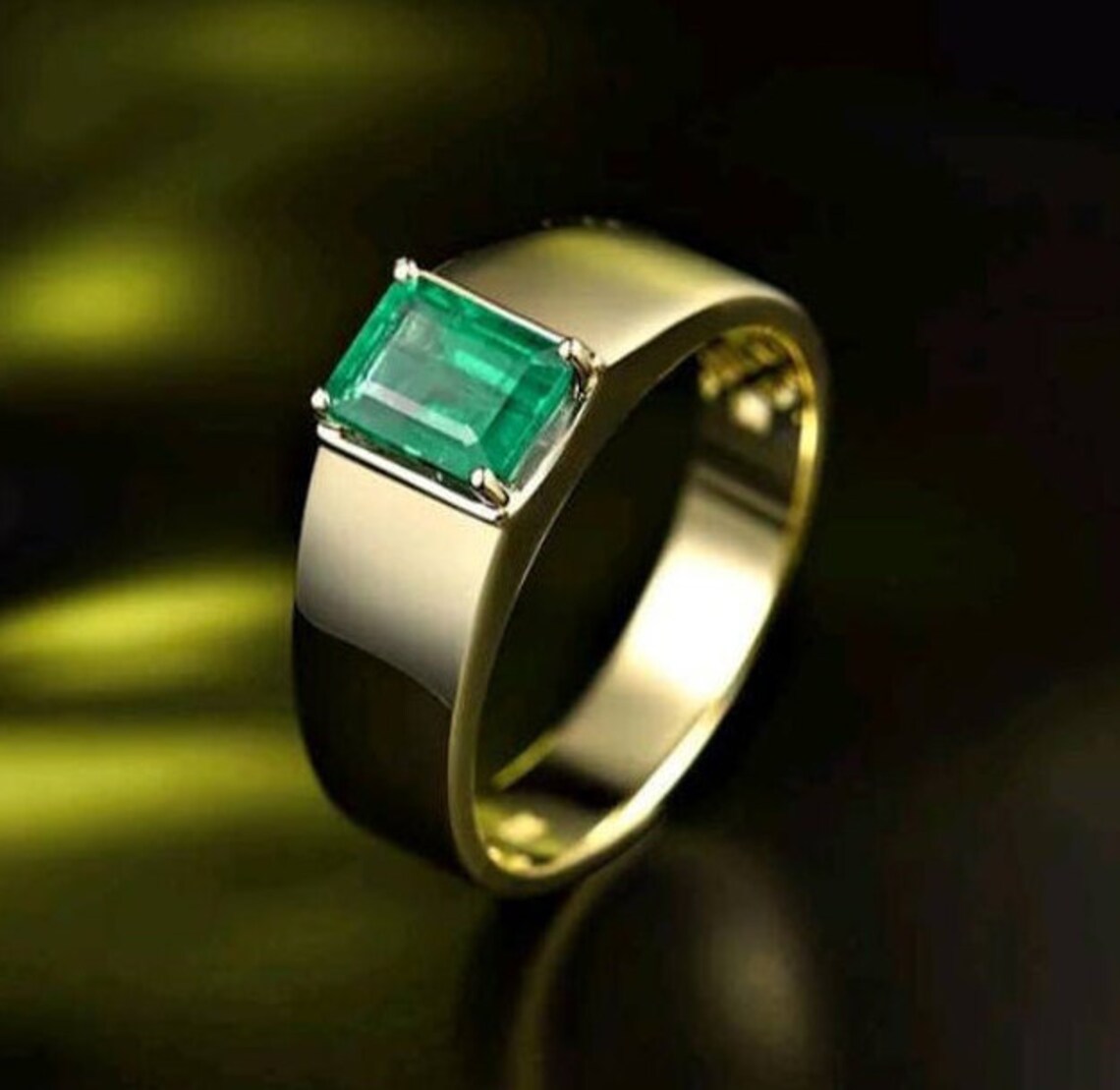 Real Emerald Men Engagement Ring 14k Gold Emerald Ring Etsy