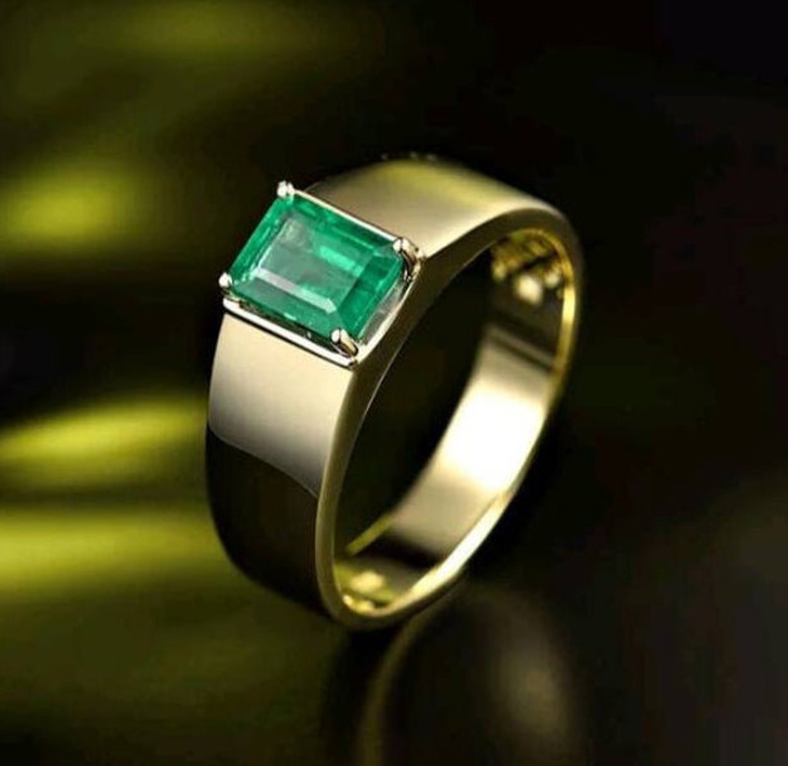 Real Emerald Men Engagement Ring 14k Gold Emerald Ring Etsy