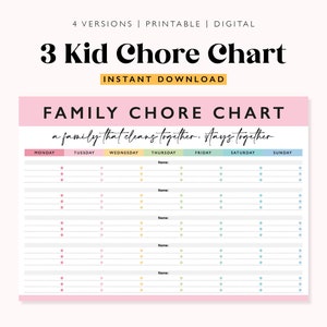 3 Kid Chore Chart, Edit Chore Chart, Chore Chart for Adults, Editable Chore Chart, Chore Checklist, 3 Kids Chore Chart, Chore Chart Printab