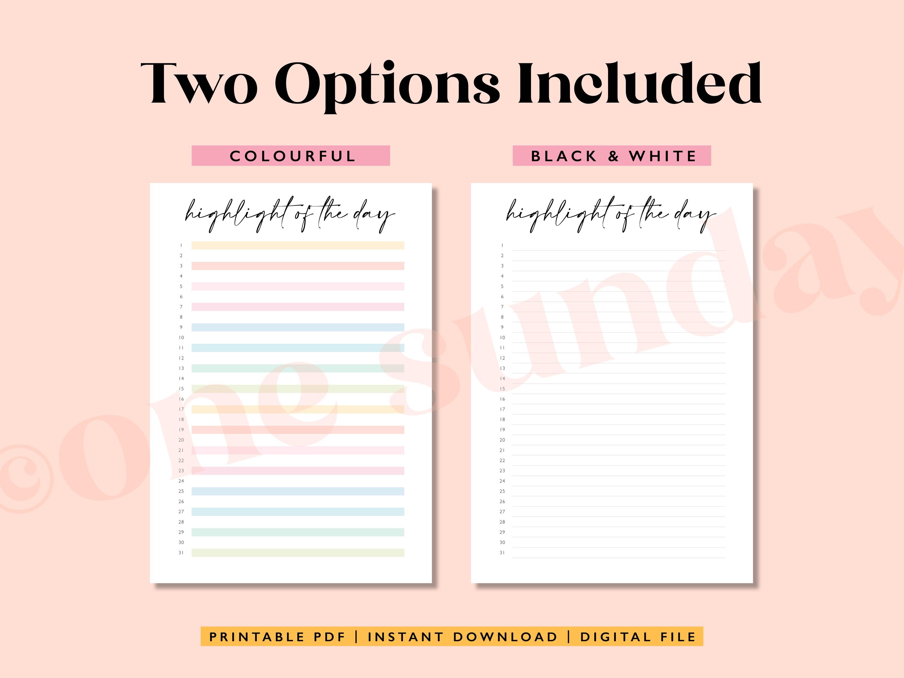 Highlight of the Day Printable Journal Page: Gratitude Tracker (PDF) - Etsy