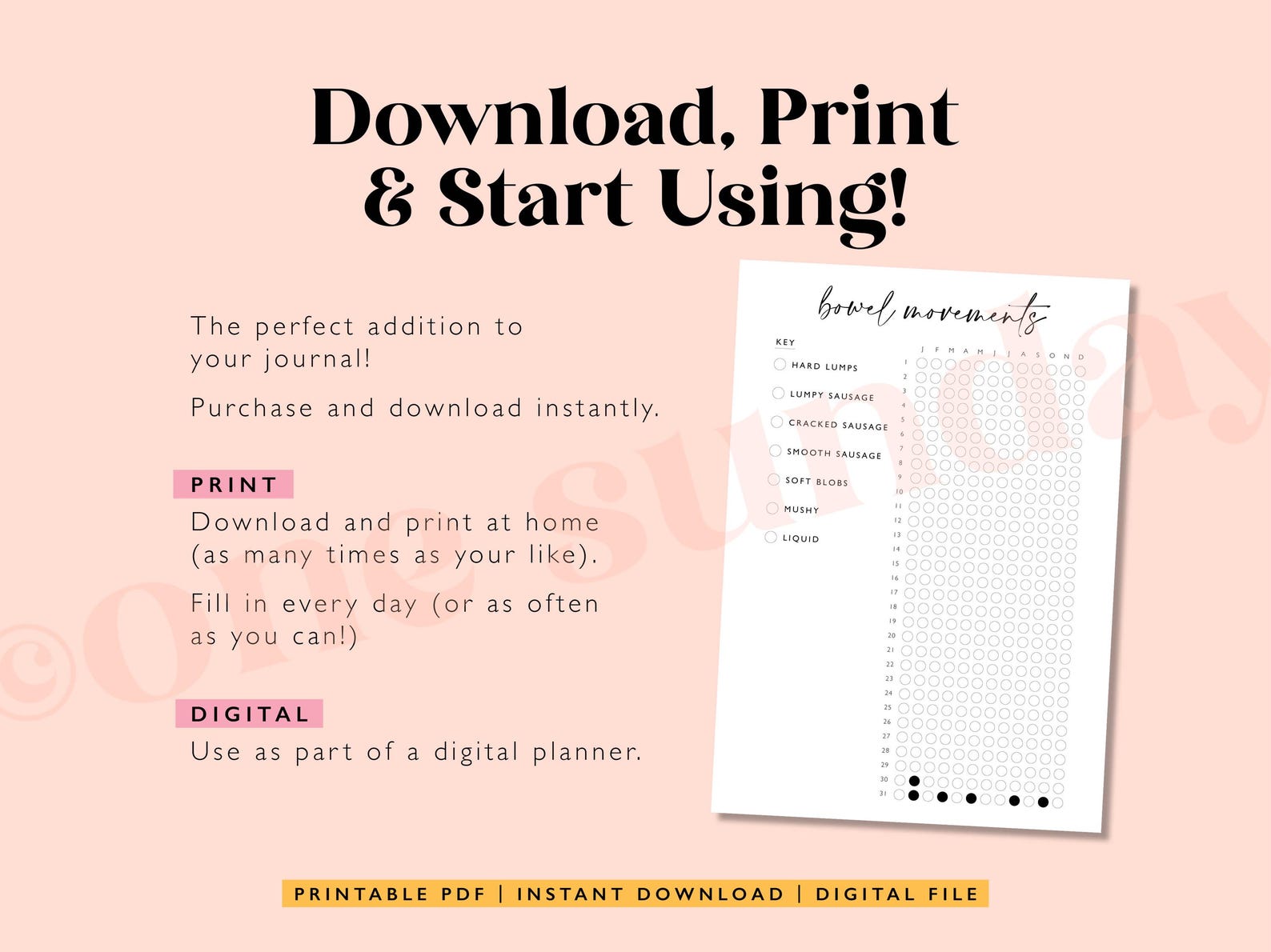 Bowel Movements Tracker, A5 Journal Page Printable, Printable Journal ...