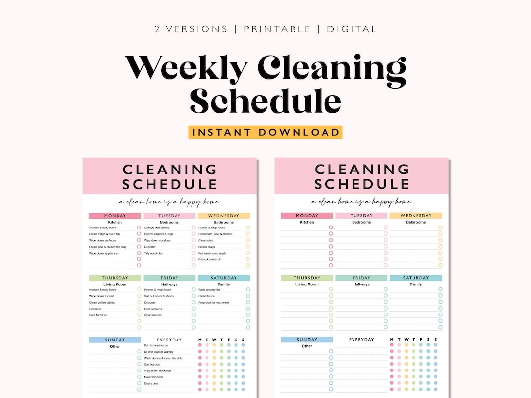 Editable Weekly Cleaning Schedule: Printable Chore List (digital ...
