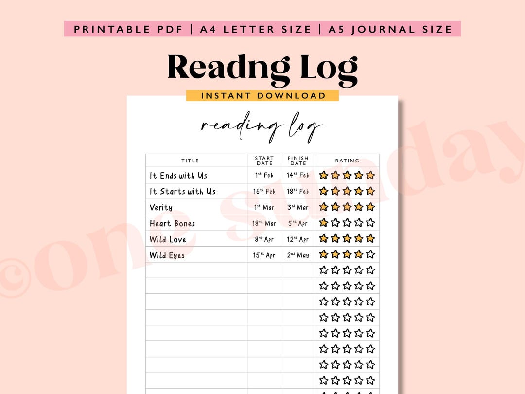 Reading Log Tracker: A5 Journal Printable (digital Download) - Etsy