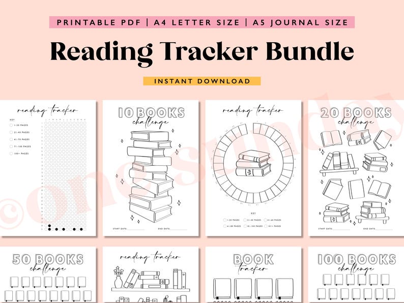 Reading Habit Tracker Bundle: Printable A5 Journal Pages (digital ...
