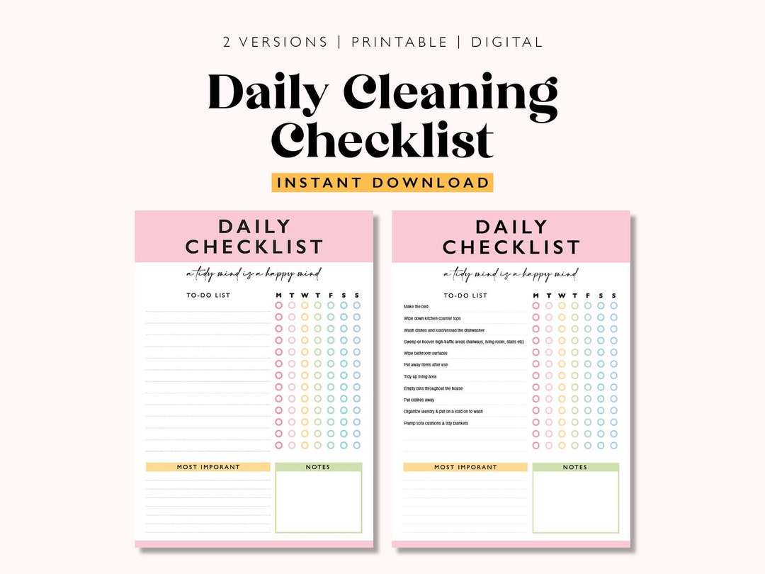 Editable Daily Cleaning Checklist: Printable Chore Chart (digital ...