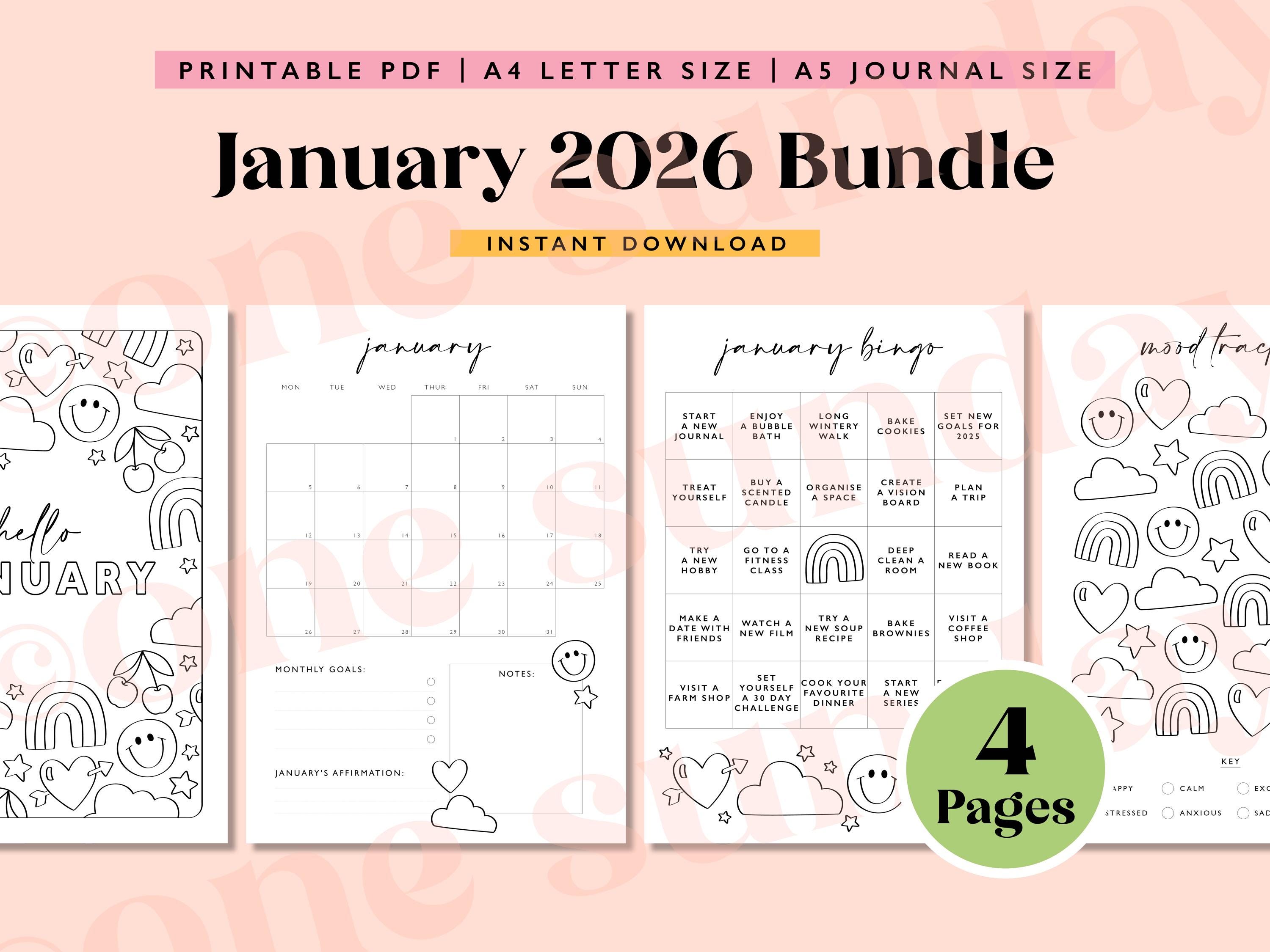 Buy January 2026 Journal Bundle, Calendar, Mood Tracker (printable ...