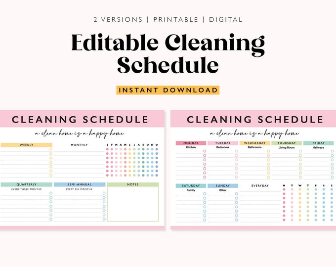 Editable Cleaning Schedule: Printable Chore List (digital PDF) - Etsy ...