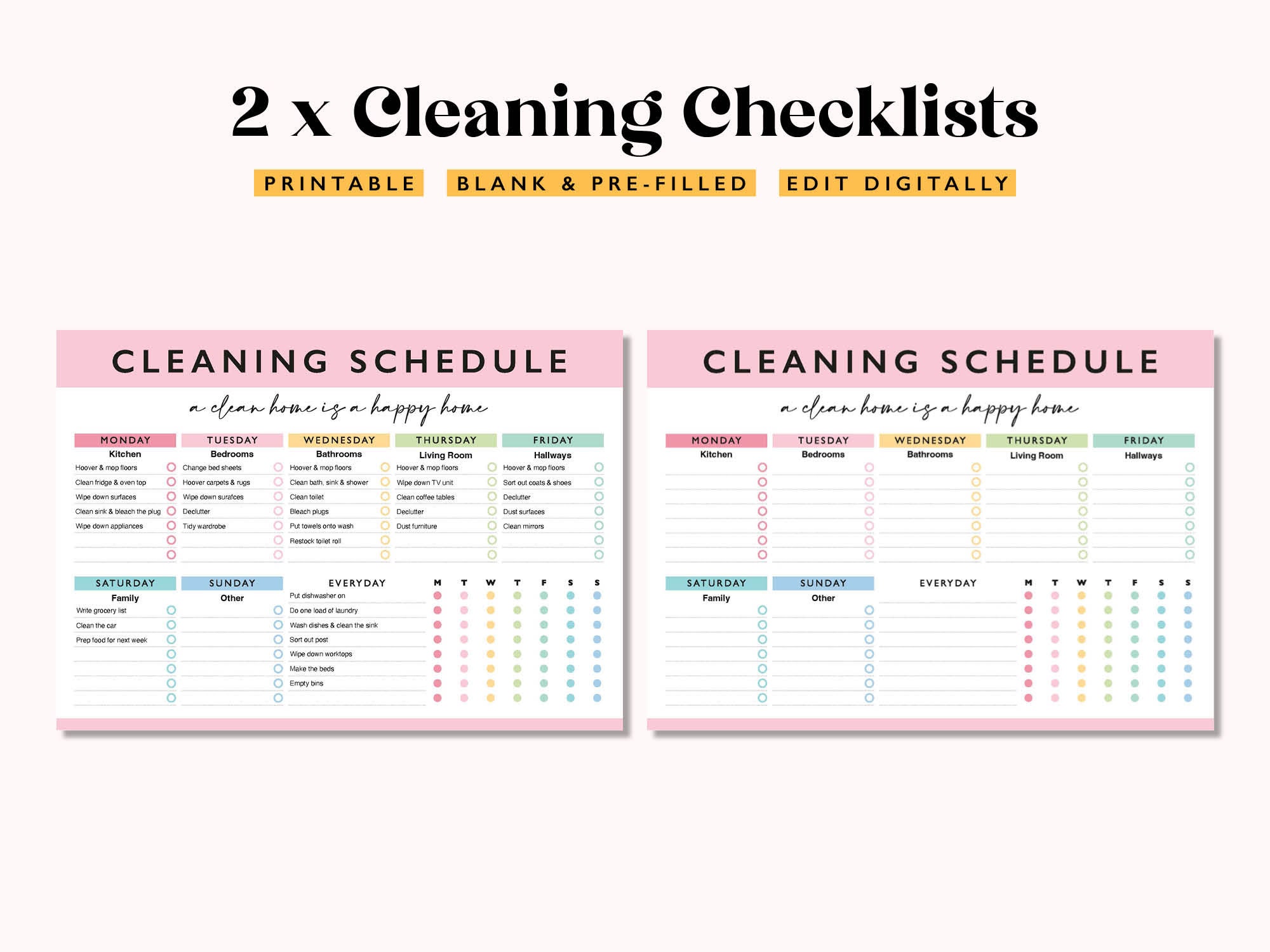 Editable Weekly Cleaning Schedule: Printable Chore List (2 PDF) - Etsy