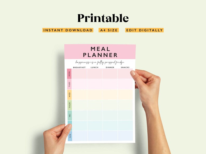 Weekly Meal Planner & Grocery List Printable (digital Download) - Etsy