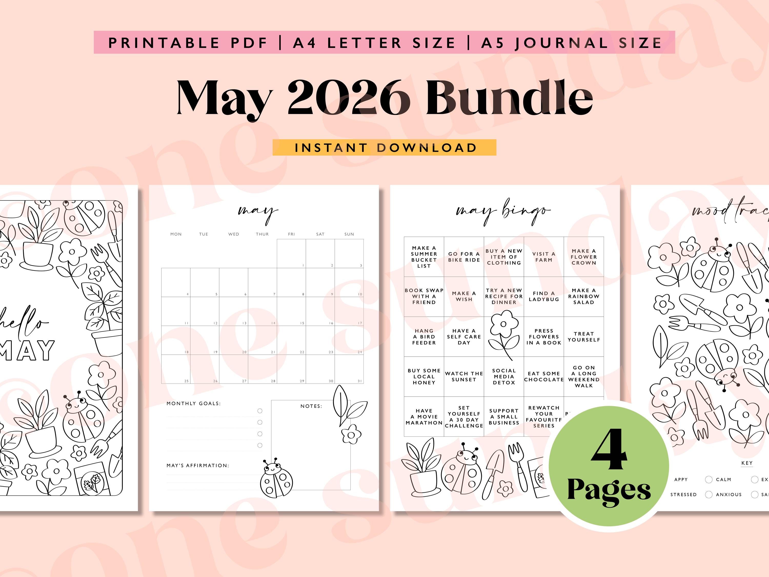 May 2026 Printable Journal Bundle, Mood Tracker (A5, A4 PDF) - Etsy