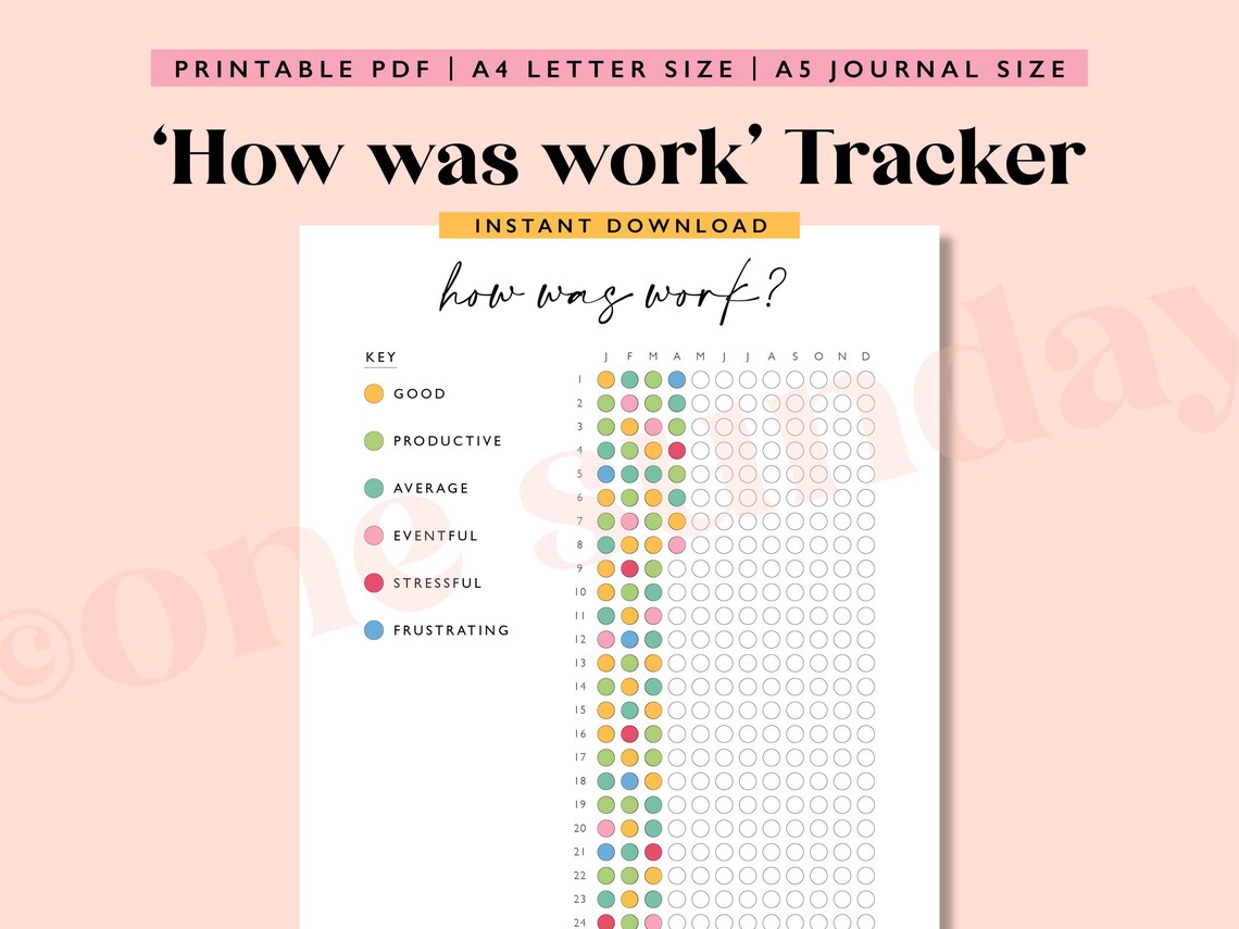 Work Tracker Printable: A5 Journal, Wellbeing, Year in Dots (PDF ...