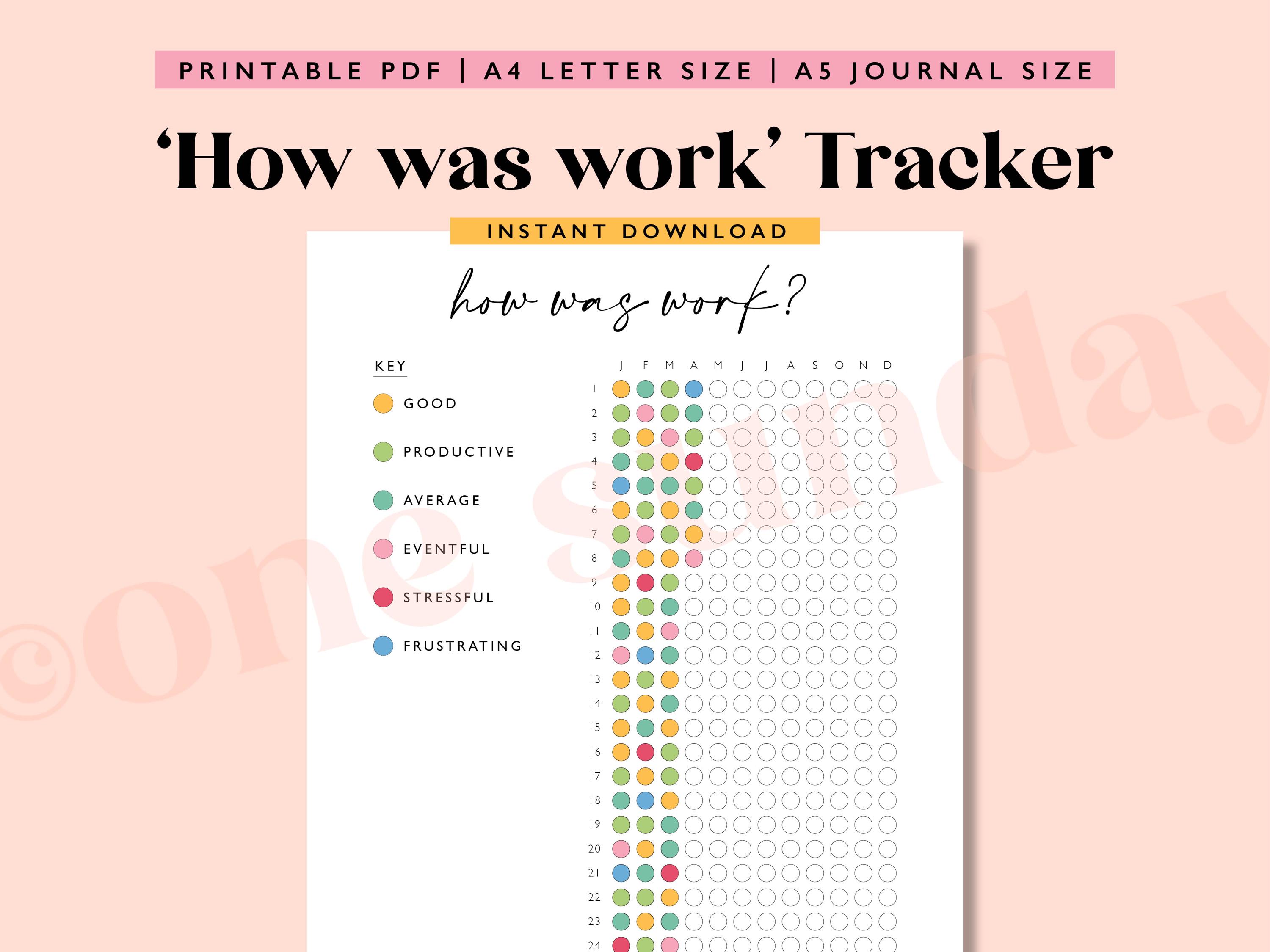 Work Tracker Bad Work Tracker Printable: A5 Journal, Wellbeing, Year in Dots (PDF ...