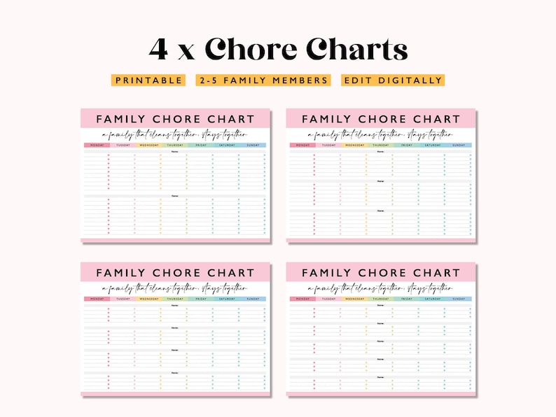 Chore Chart for Adults, Editable Chore Chart, Cleaning Checklist, 2 Kid ...