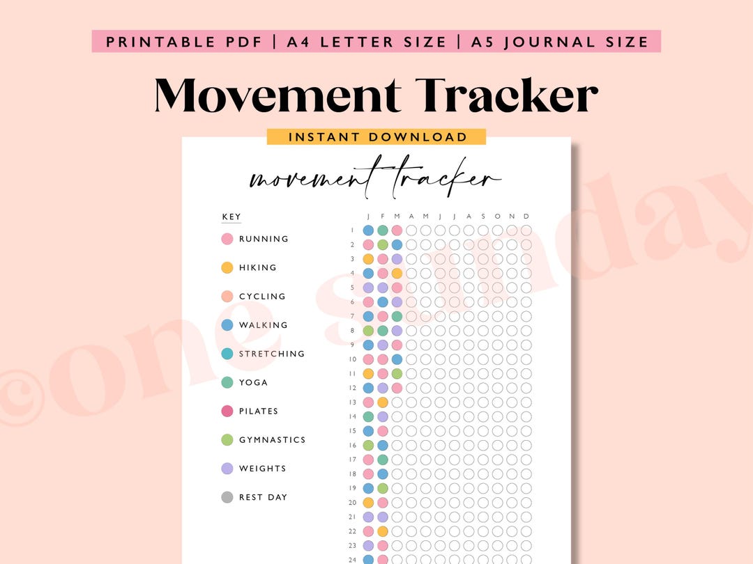Movement Tracker: Yearly Fitness Planner, A5 Journal (digital Download ...