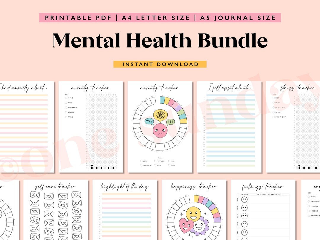 Mental Health Tracker Bundle: Printable Journal Pages (A5, A4 Digital ...