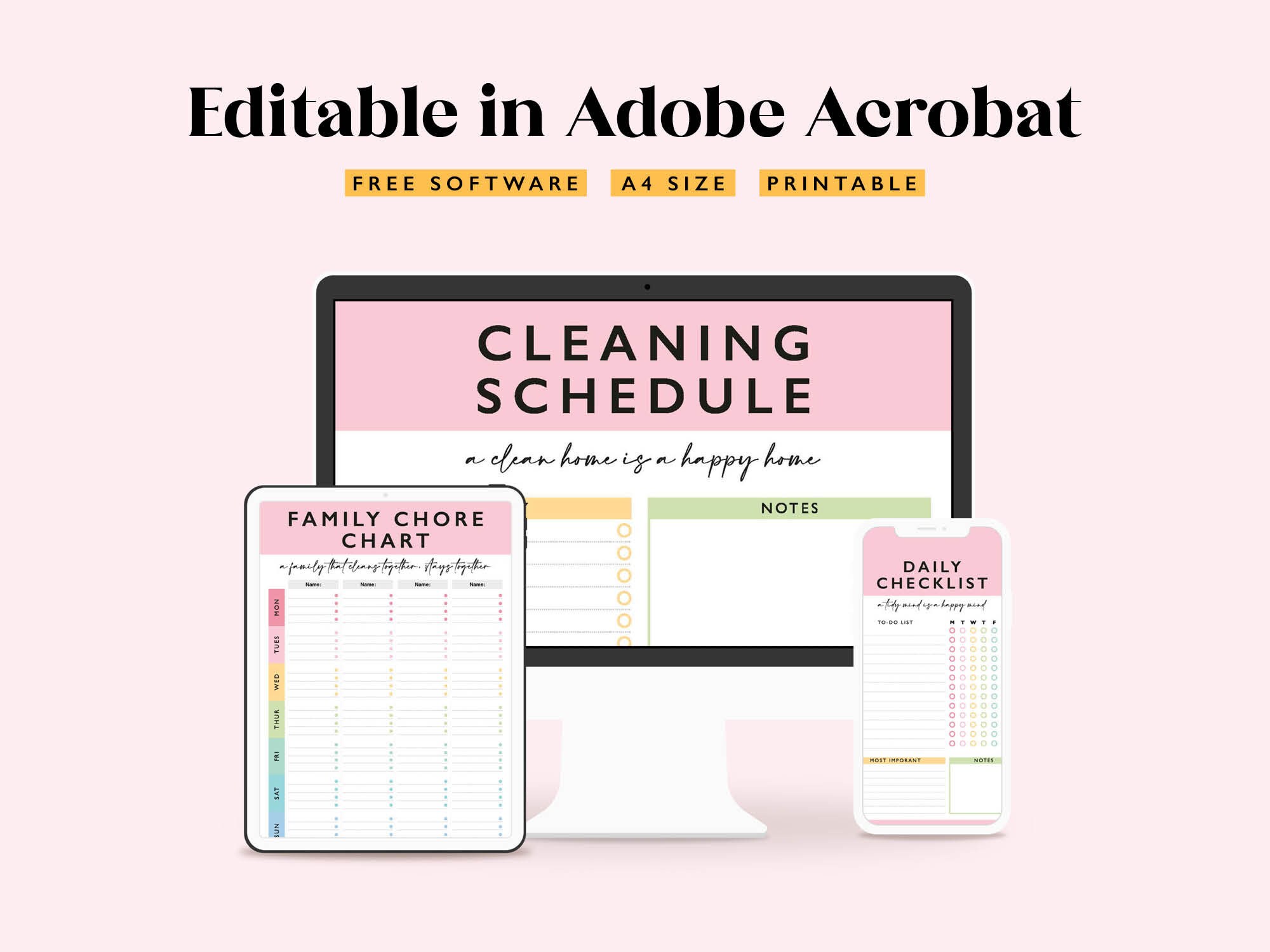Editable Weekly Cleaning Schedule: Printable Chore List (2 PDF) - Etsy