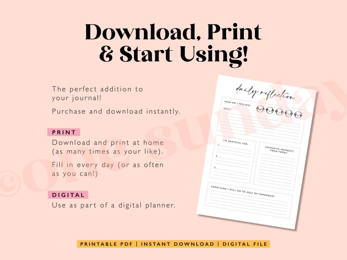 Daily Reflection Journal Page: A5 Printable (PDF Download) - Etsy