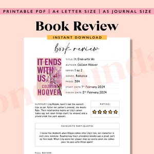 Tracker di recensioni di libri, Tracker di lettura, Pagina di diario A5 stampabile, Recensione di lettura, Diario di lettura stampabile, Diario di lettura