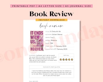 Book Review Tracker: A5 Reading Journal Printable (PDF)