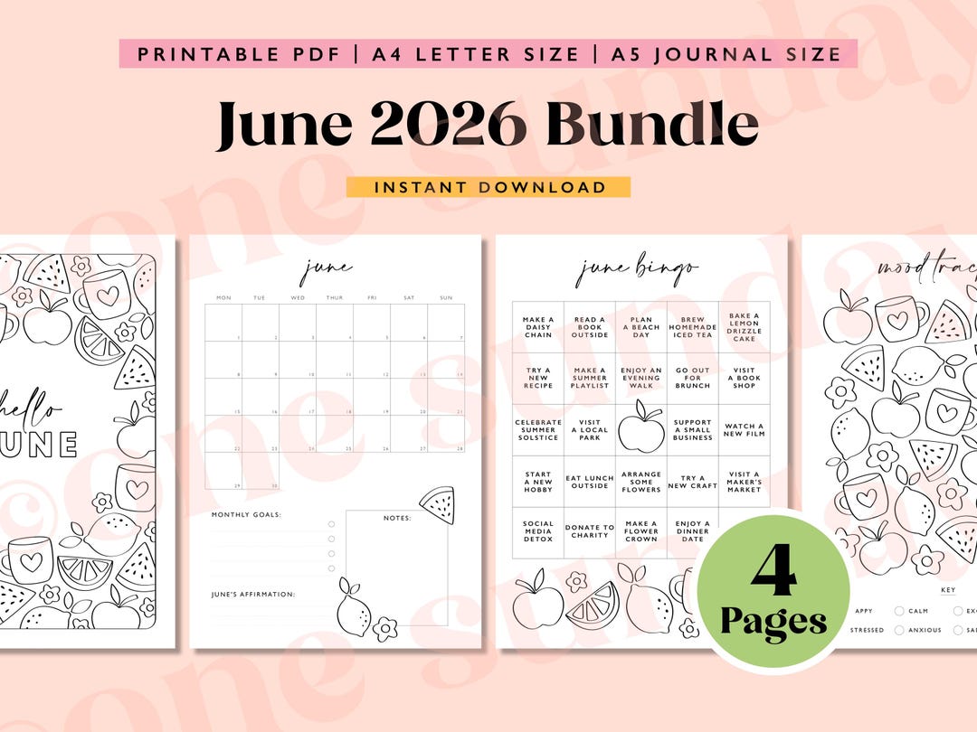 June 2026 Journal Bundle, Calendar, Mood Tracker (printable PDF) - Etsy
