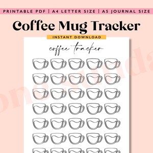 Può includere: Un tracker di tazze da caffè stampabile con 40 tazze disposte in una griglia. Il tracker è progettato per essere utilizzato per tenere traccia del consumo di caffè.