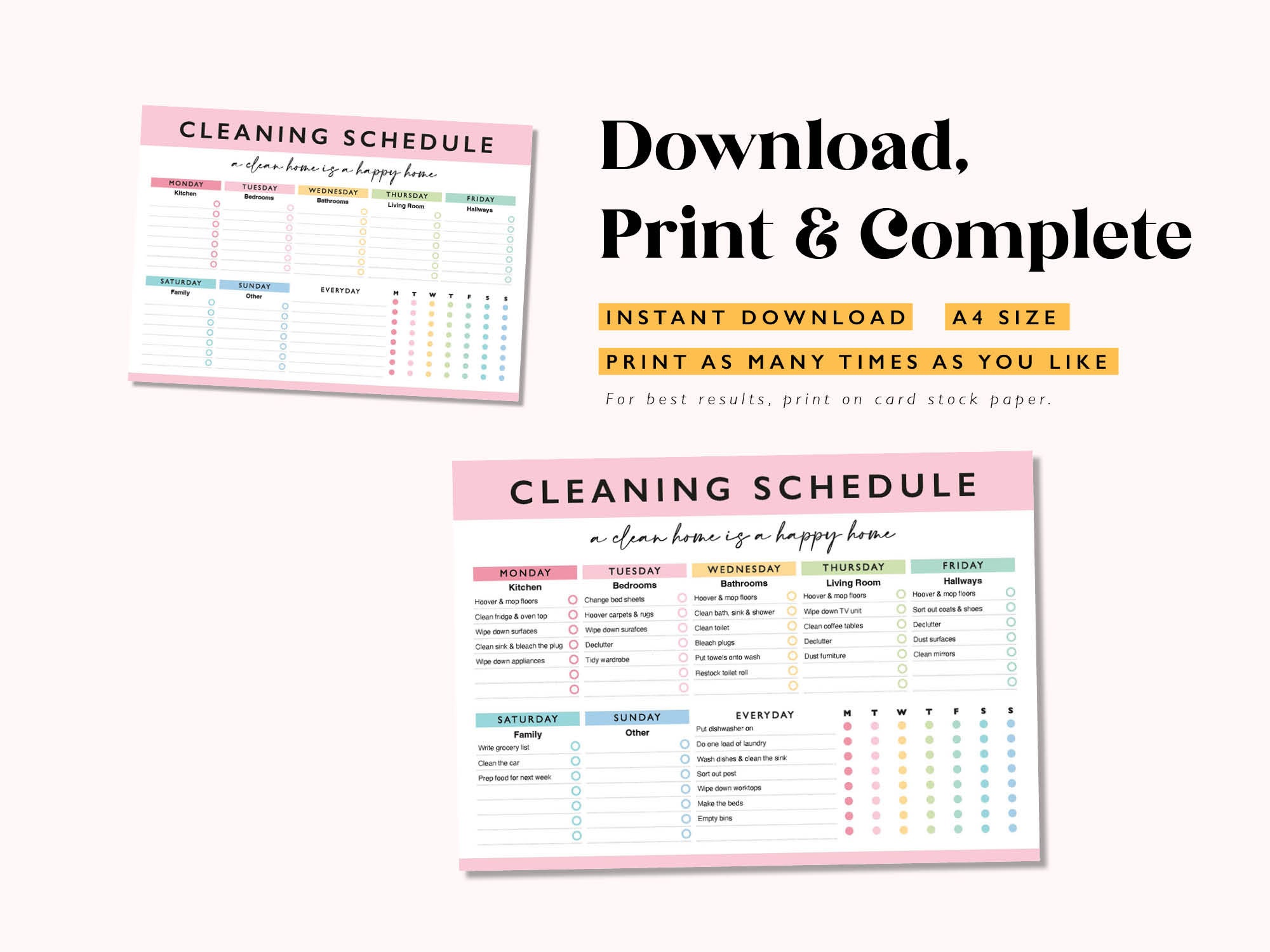Editable Weekly Cleaning Schedule: Printable Chore List (2 PDF) - Etsy