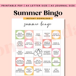 Sommer Bingo Tracker, Tracker Journal Seite, A5 Journal Seite, Bingo druckbarer Tracker, druckbares Journal, Sommer Journal, Journal Planer