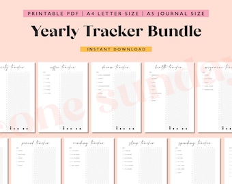Yearly Tracker Bundle, Printable Journal Pages, Digital Planner Pages, Printable Habit Tracker, A5/A4 Size, Value Pack