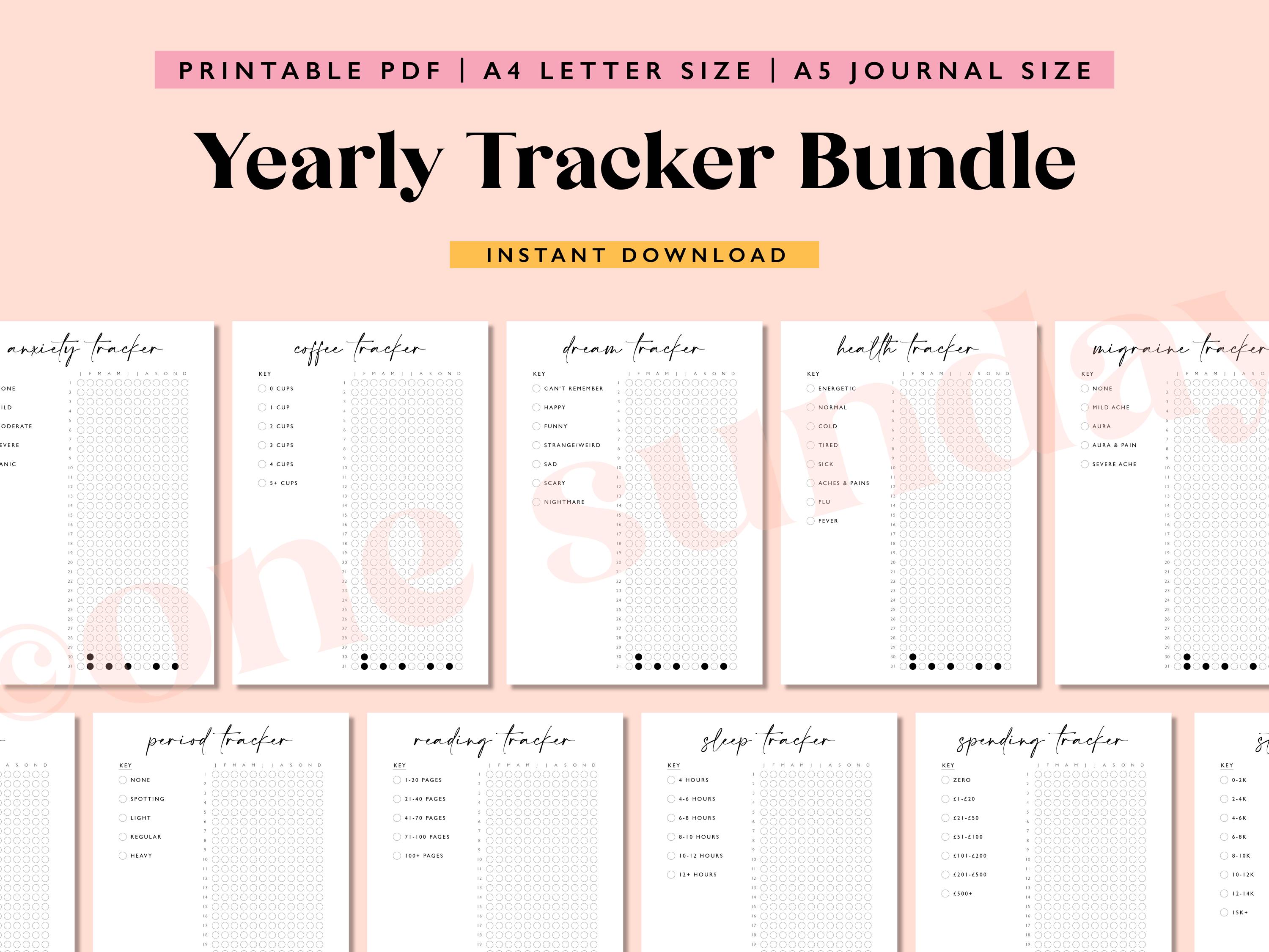 Yearly Habit Trackers, A5 Printable Journal Pages, Bullet