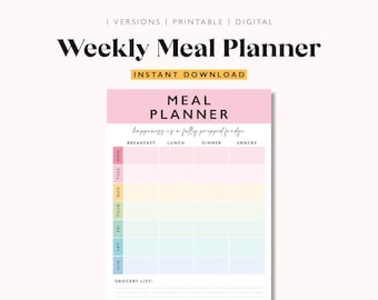 Planificador de comidas semanal editable: Registro de calorías y lista de la compra (PDF)