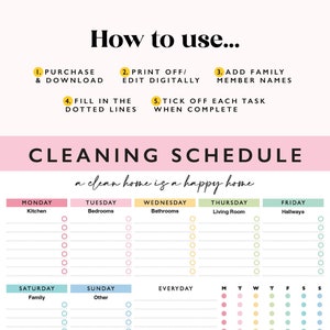 Editable Weekly Cleaning Schedule: Printable Chore List (2 PDF) - Etsy
