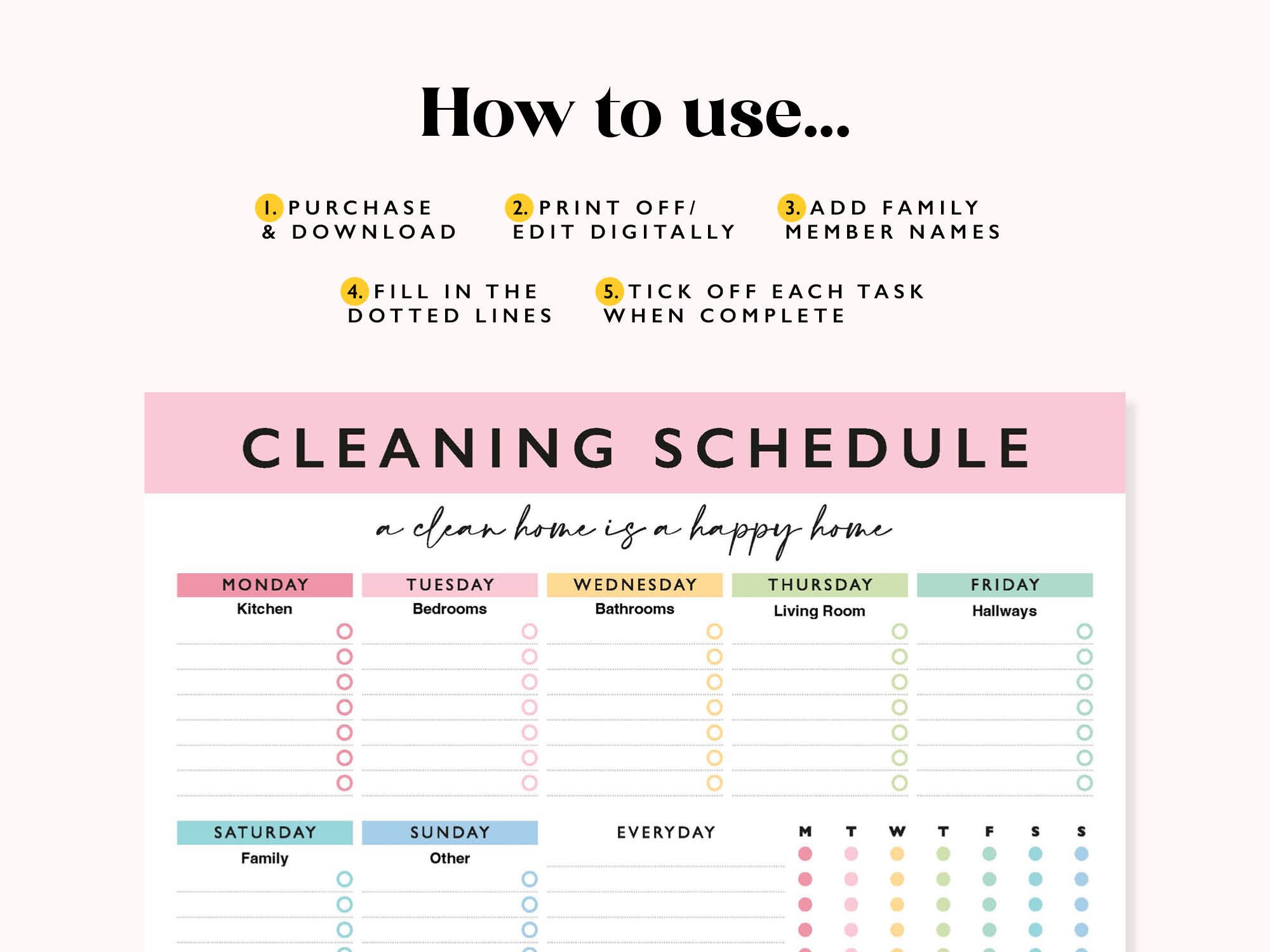 Editable Weekly Cleaning Schedule: Printable Chore List (2 PDF) - Etsy