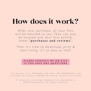 May include: Text explaining how to download digital files after purchase on Etsy. The text says "How does it work?" and explains that files will be emailed to the buyer and can also be found in their Etsy purchases. It also says "Please contact me on Etsy if you have any questions".