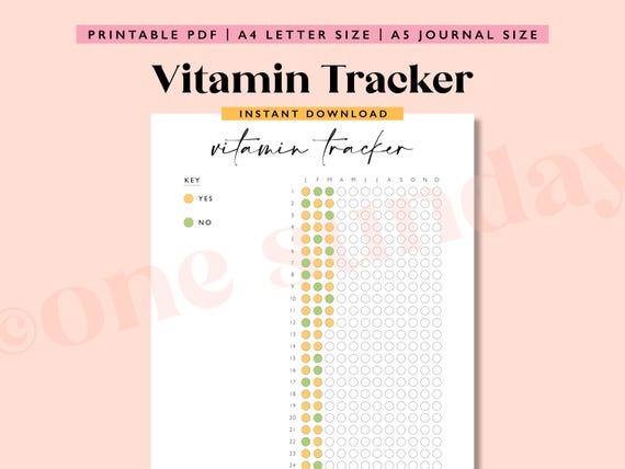Vitamin Tracker: A5 Printable Health Journal (PDF Download)