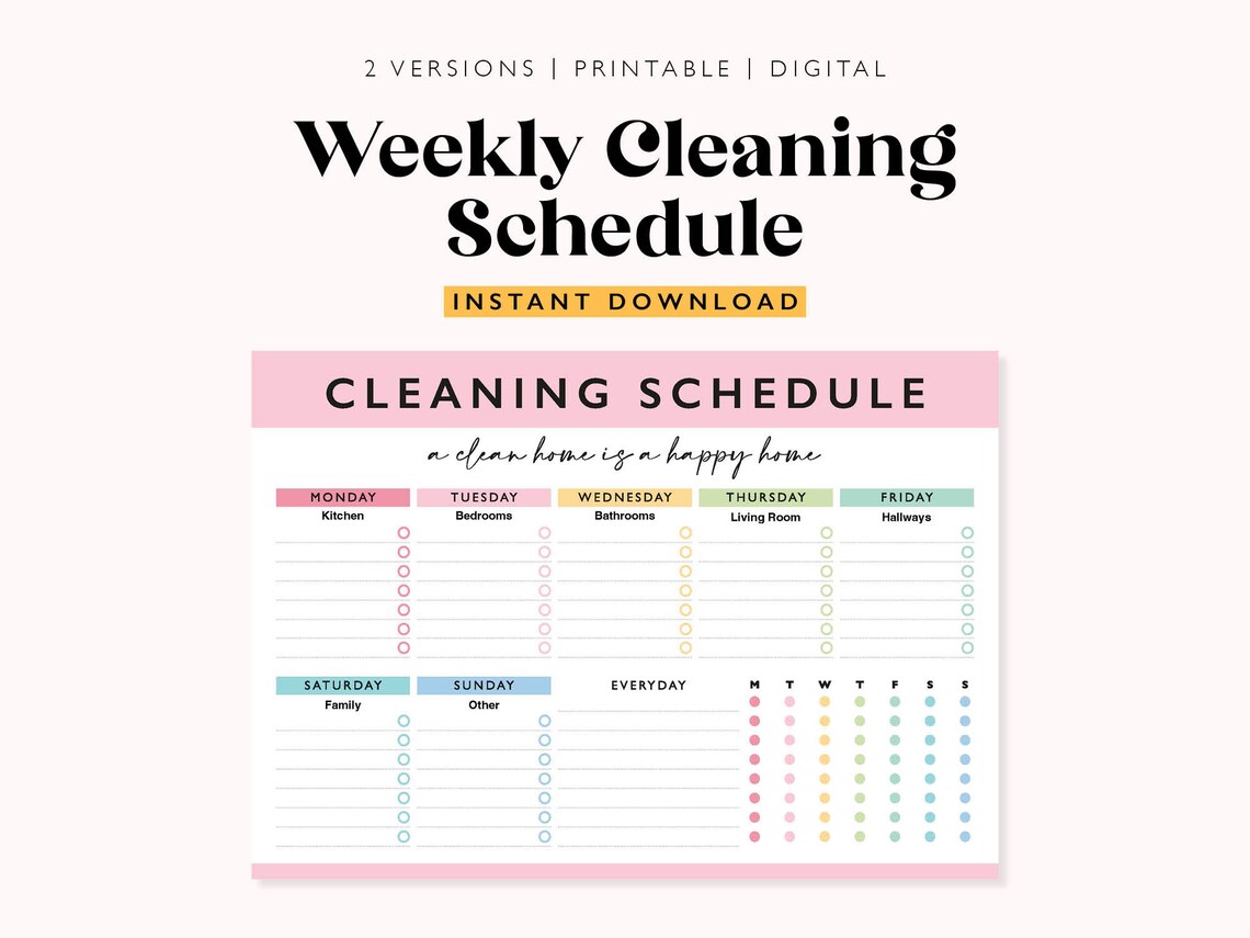 Editable Weekly Cleaning Schedule: Printable Chore List (2 PDF) - Etsy