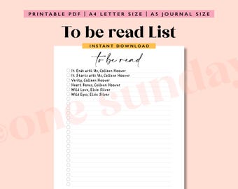 To Be Read Tracker: A5 Printable Reading Journal (Digital Download)