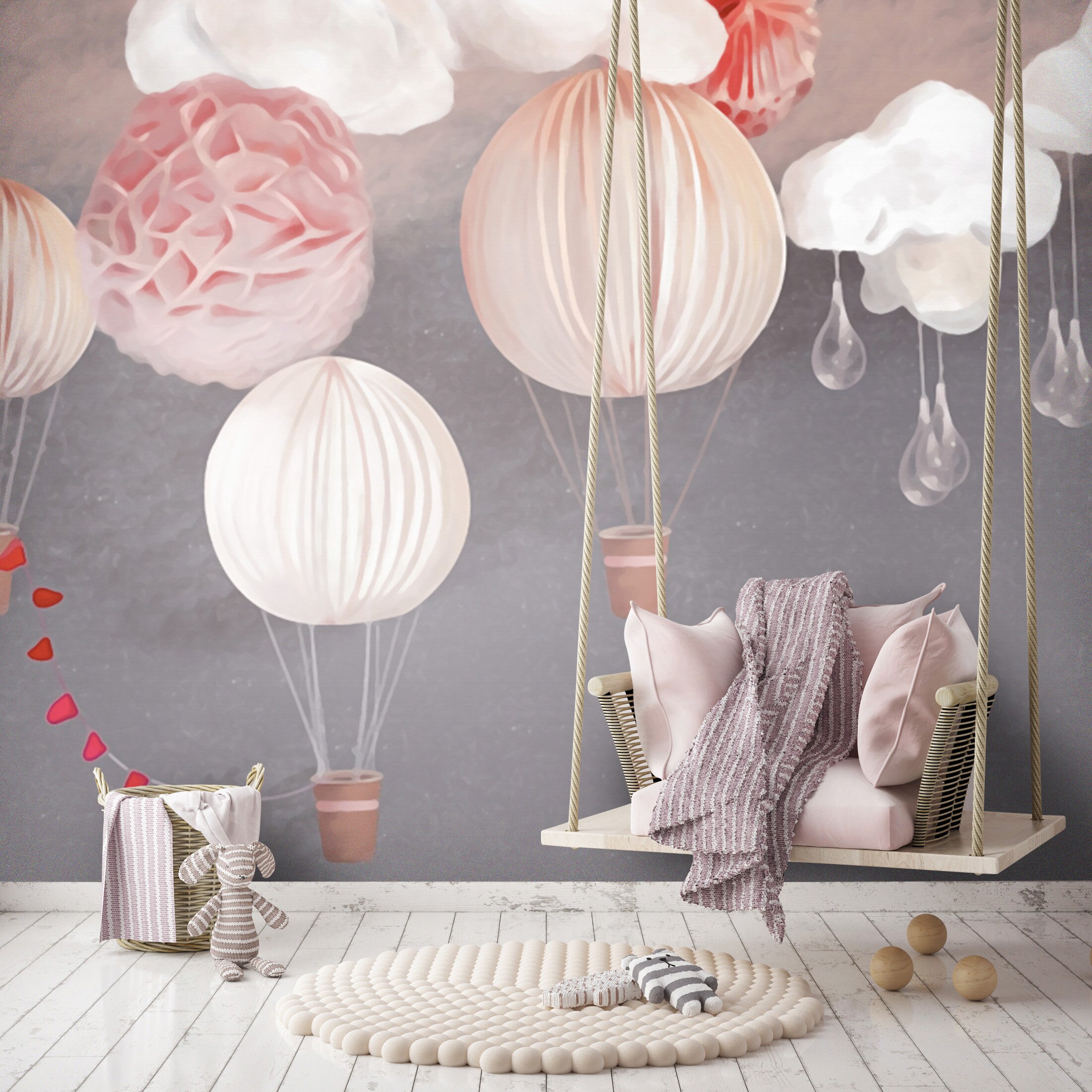 Wish Balloon Wallpaper Pink and White Color Wall PosterHot | Etsy