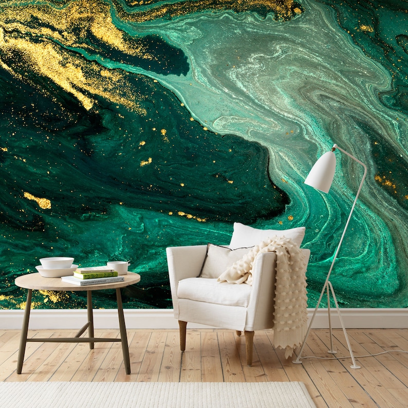 Green Tones Marble Design Wallpaper Peel And Stick Natural Etsy